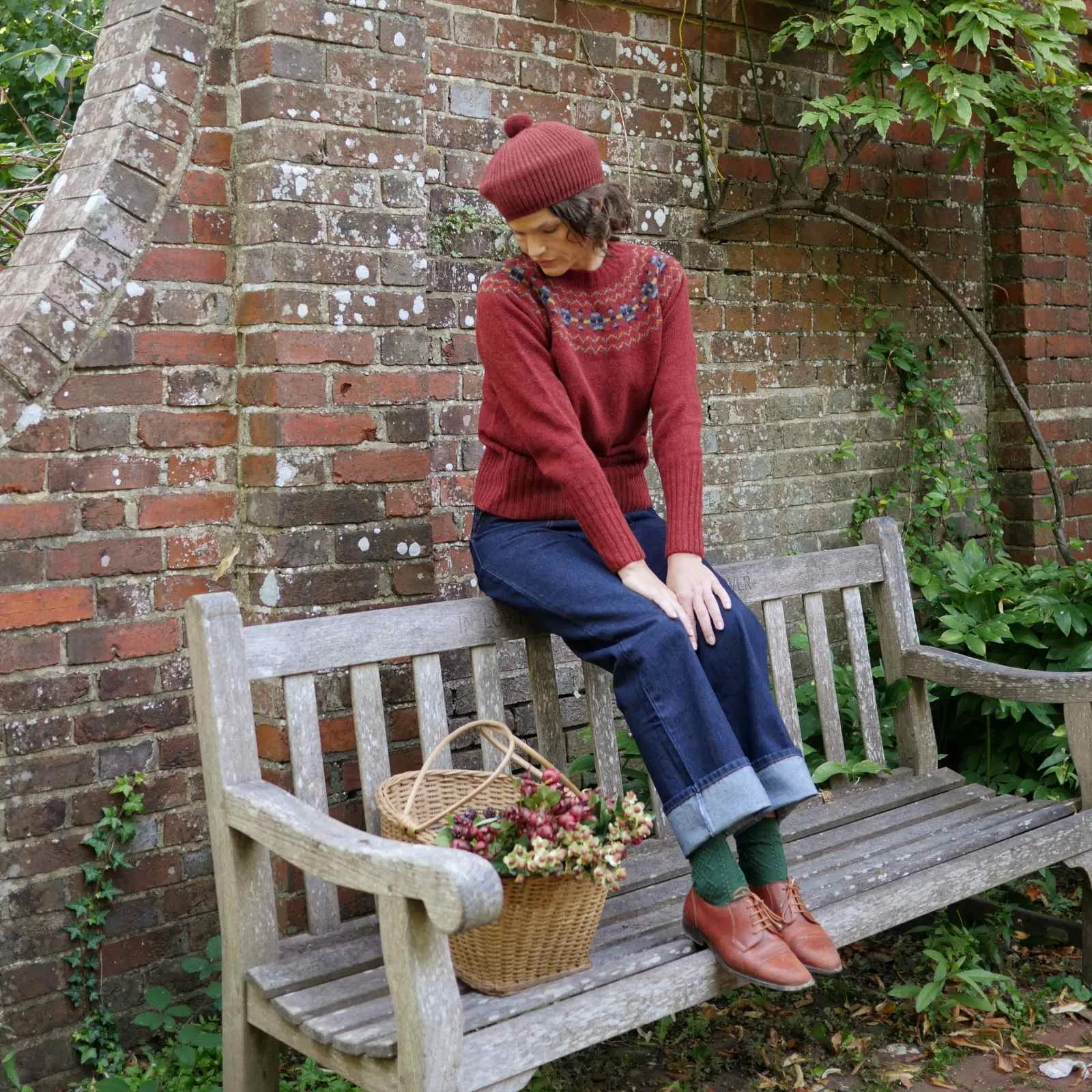 Ribbed Beret with Pom Pom - Sienna