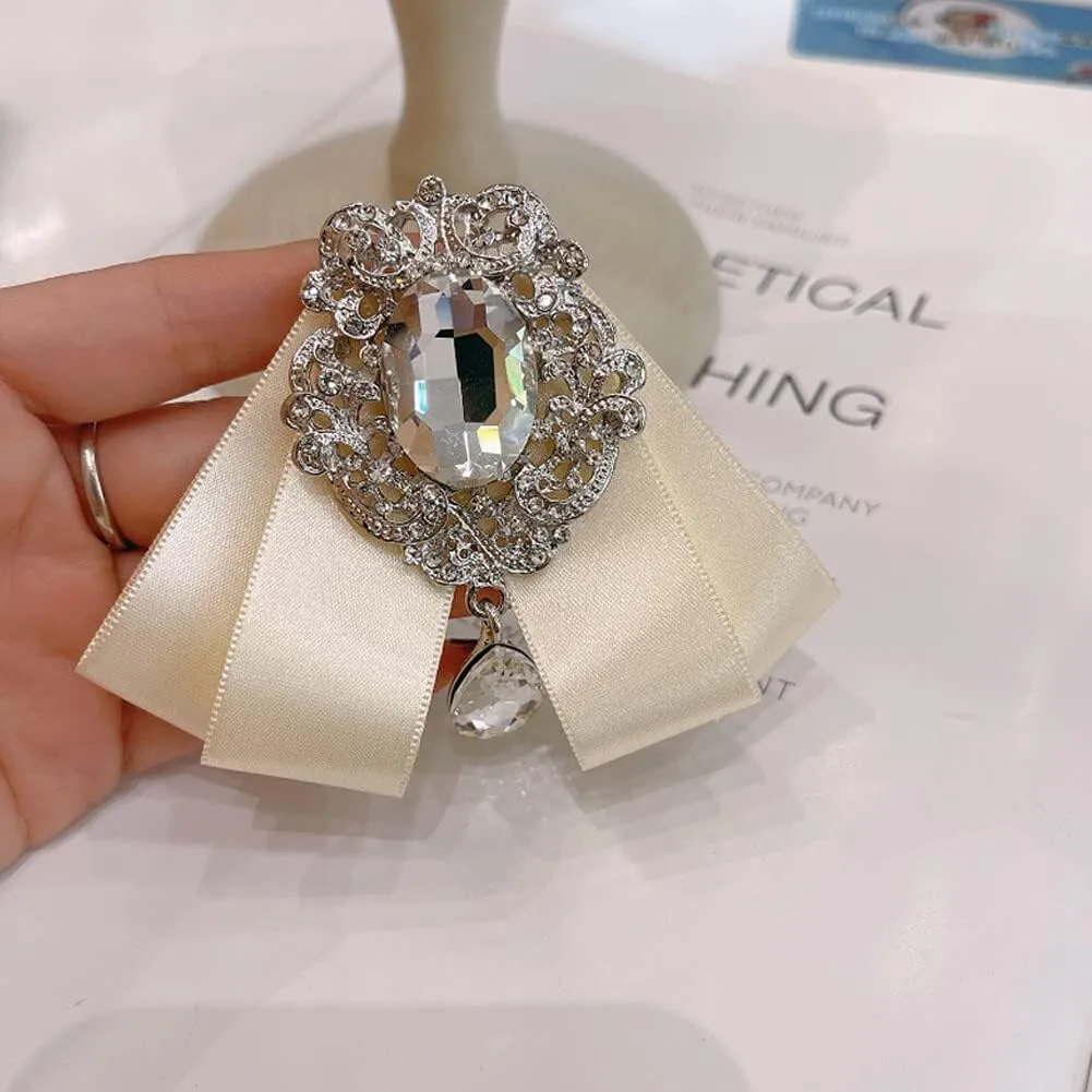 Ribbon Bow Brooch Rhinestone Pre-Tied Bow tie for Women Men Bowknot Neck Tie Wedding Party Christmas Gifts Ceremony