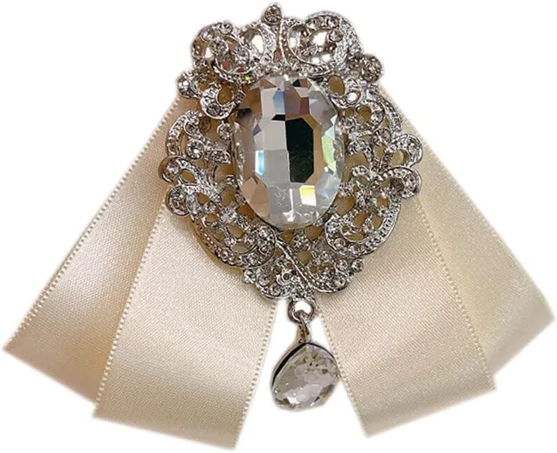 Ribbon Bow Brooch Rhinestone Pre-Tied Bow tie for Women Men Bowknot Neck Tie Wedding Party Christmas Gifts Ceremony