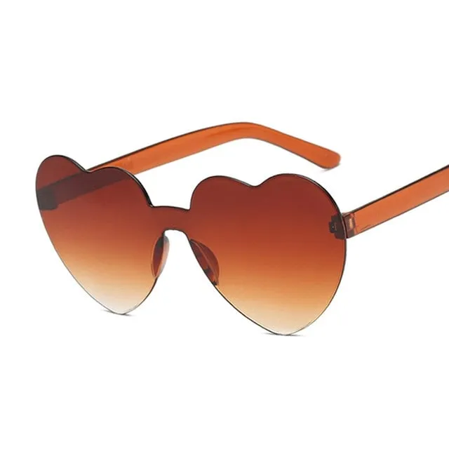 Rimless Love Heart Cat Eye Vintage Retro Sunglasses