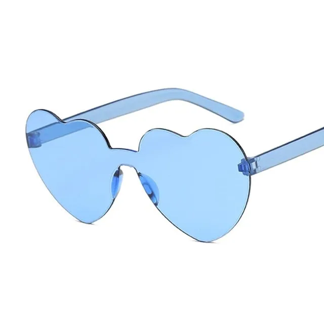 Rimless Love Heart Cat Eye Vintage Retro Sunglasses
