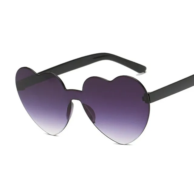 Rimless Love Heart Cat Eye Vintage Retro Sunglasses