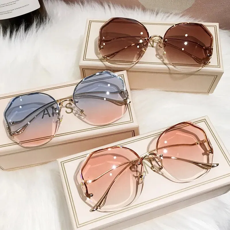 Rimless Sunglasses Women Metal Vintage Stylish Oversized UV400