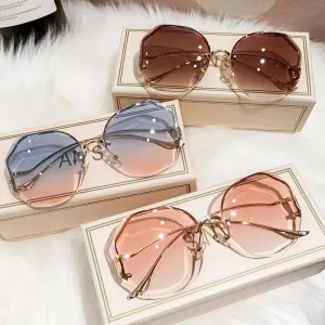 Rimless Sunglasses Women Metal Vintage Stylish Oversized UV400