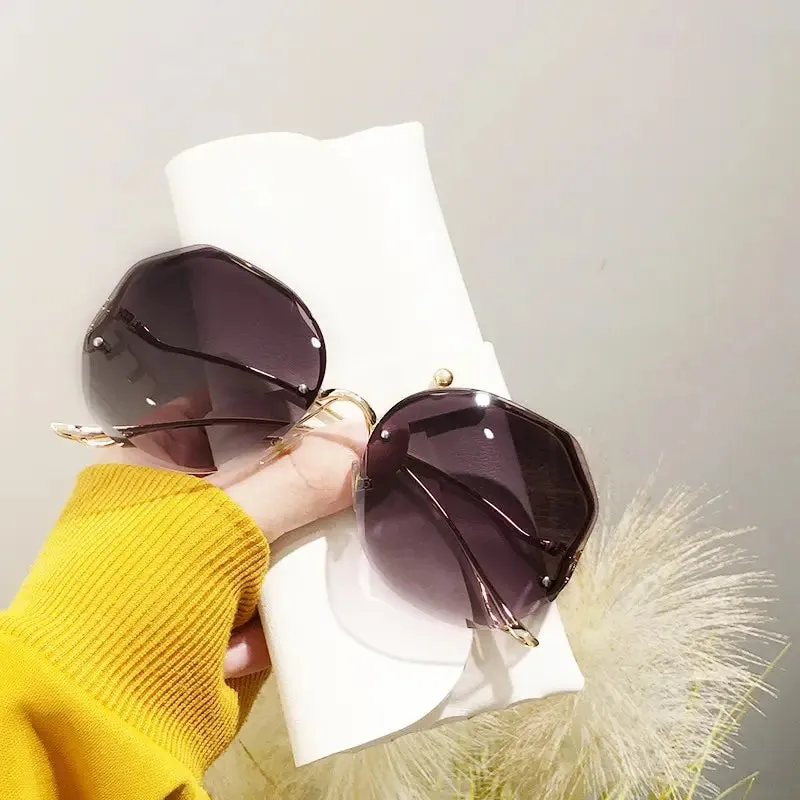 Rimless Sunglasses Women Metal Vintage Stylish Oversized UV400
