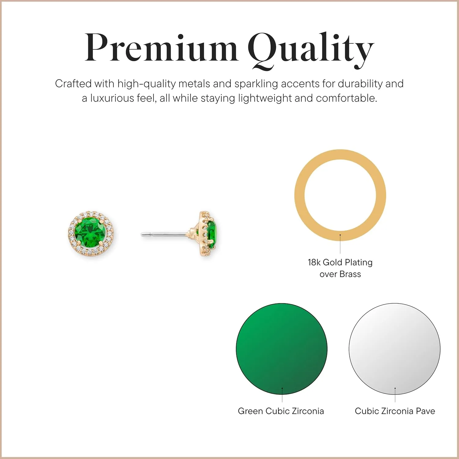 Rocksbox Kate Studs - Cubic Zirconia Pave - High Polish Plating - Premium Quality Jewelry - 9mm