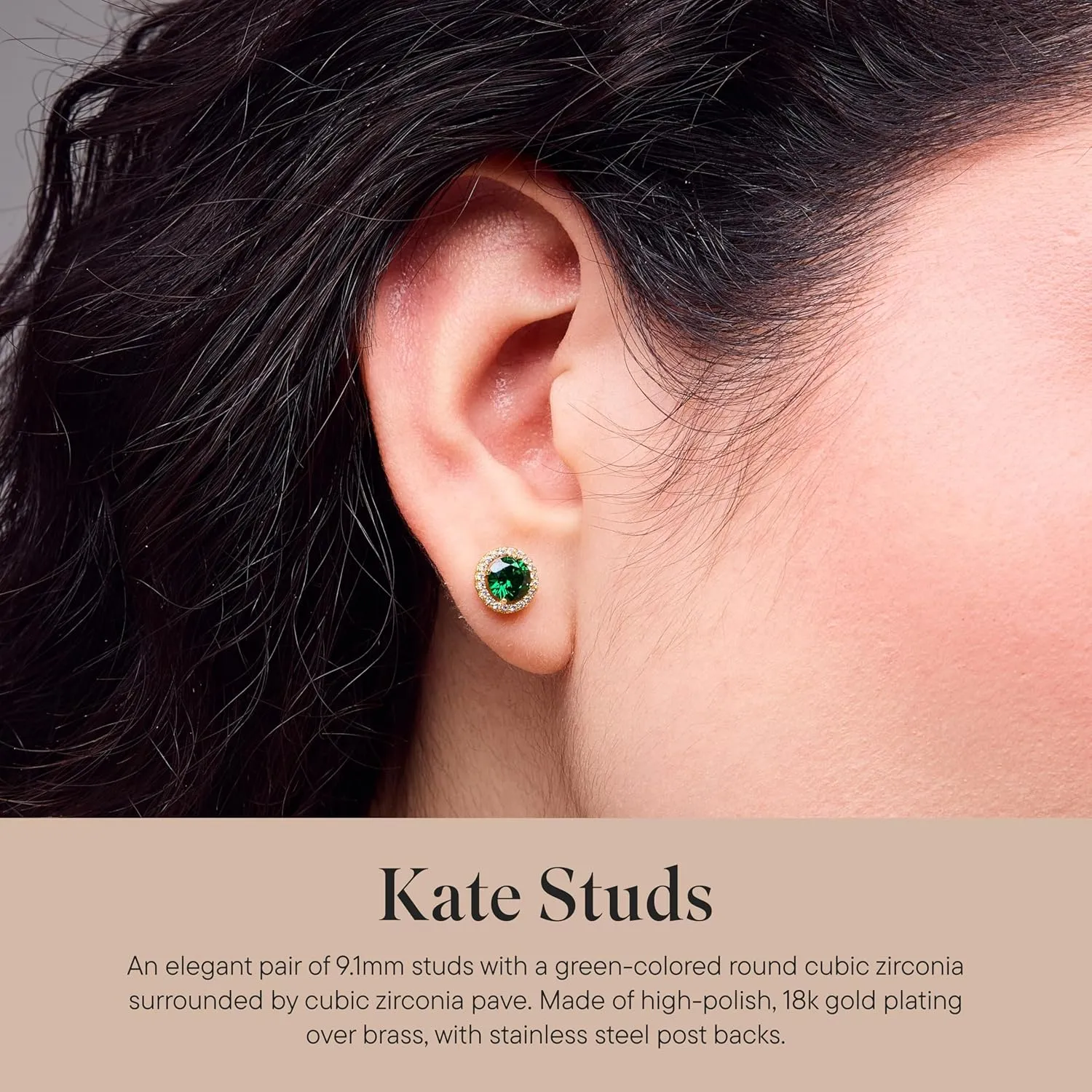 Rocksbox Kate Studs - Cubic Zirconia Pave - High Polish Plating - Premium Quality Jewelry - 9mm