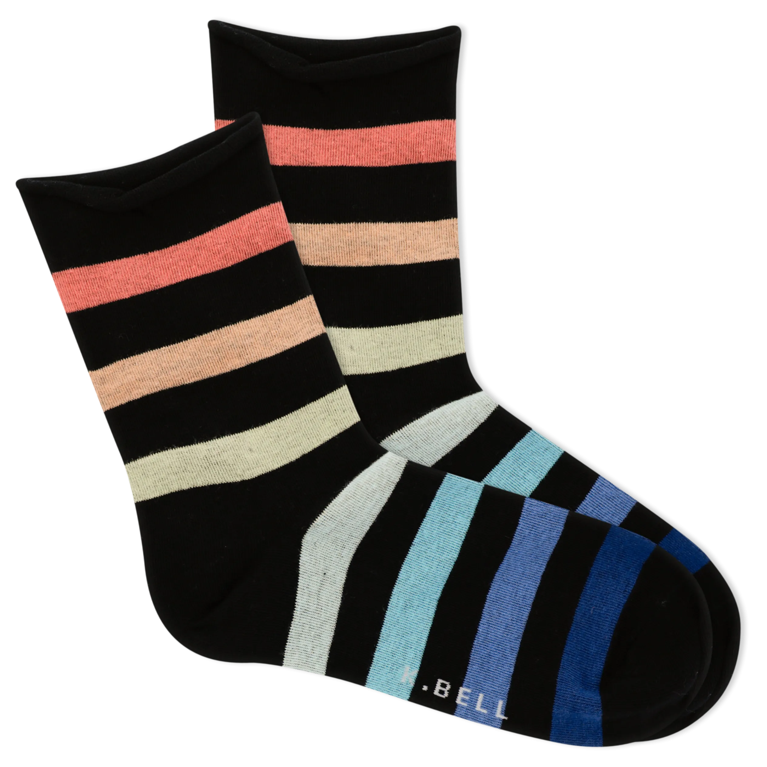 Roll Top, Non-Binding Rugby Stripe Women's Crew Socks