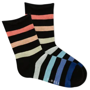 Roll Top, Non-Binding Rugby Stripe Women's Crew Socks