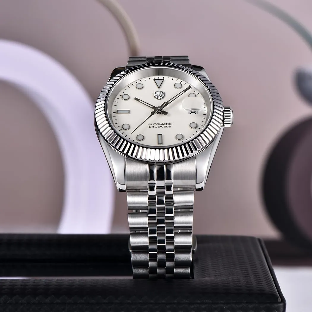 RollsTimi Automatic Men's Watch, NH35A Movement, 40mm Stainless Steel Case Waterproof Wrist Watch for Men Luminous Hands & Day Display, Stylish for Business, Casual & Sports