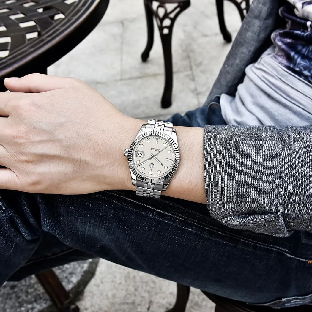 RollsTimi Automatic Men's Watch, NH35A Movement, 40mm Stainless Steel Case Waterproof Wrist Watch for Men Luminous Hands & Day Display, Stylish for Business, Casual & Sports