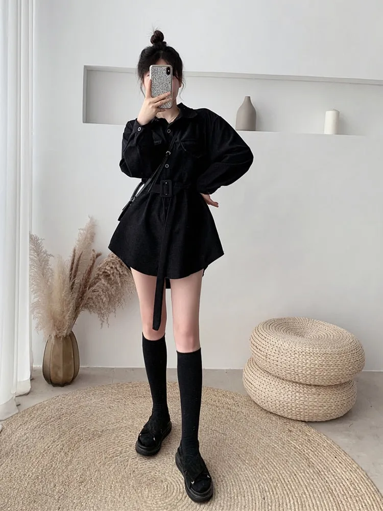 Romildi  spring fashion Women spring Autumn Shirts Retro Cargo Style Pockets Long-Sleeved Shirt Puff Sleeve Bandage Nipped Waist Tops Female