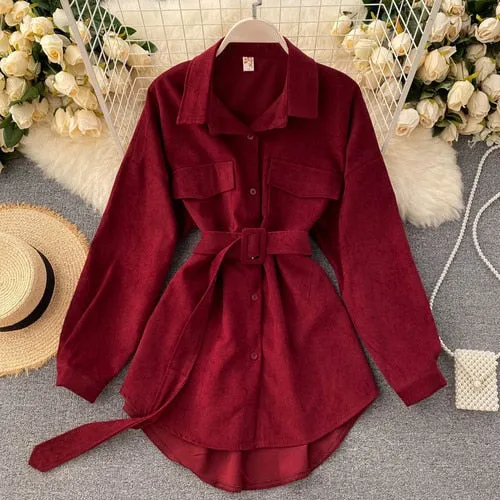 Romildi  spring fashion Women spring Autumn Shirts Retro Cargo Style Pockets Long-Sleeved Shirt Puff Sleeve Bandage Nipped Waist Tops Female
