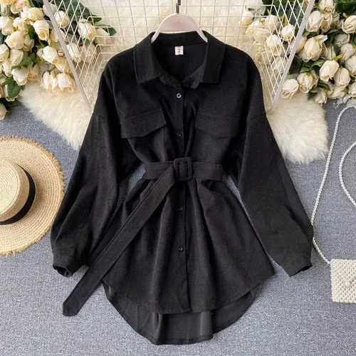 Romildi  spring fashion Women spring Autumn Shirts Retro Cargo Style Pockets Long-Sleeved Shirt Puff Sleeve Bandage Nipped Waist Tops Female