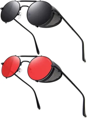 RONSOU Steampunk Style Round Vintage Polarized Sunglasses Retro Eyewear UV400 Protection Matel Frame