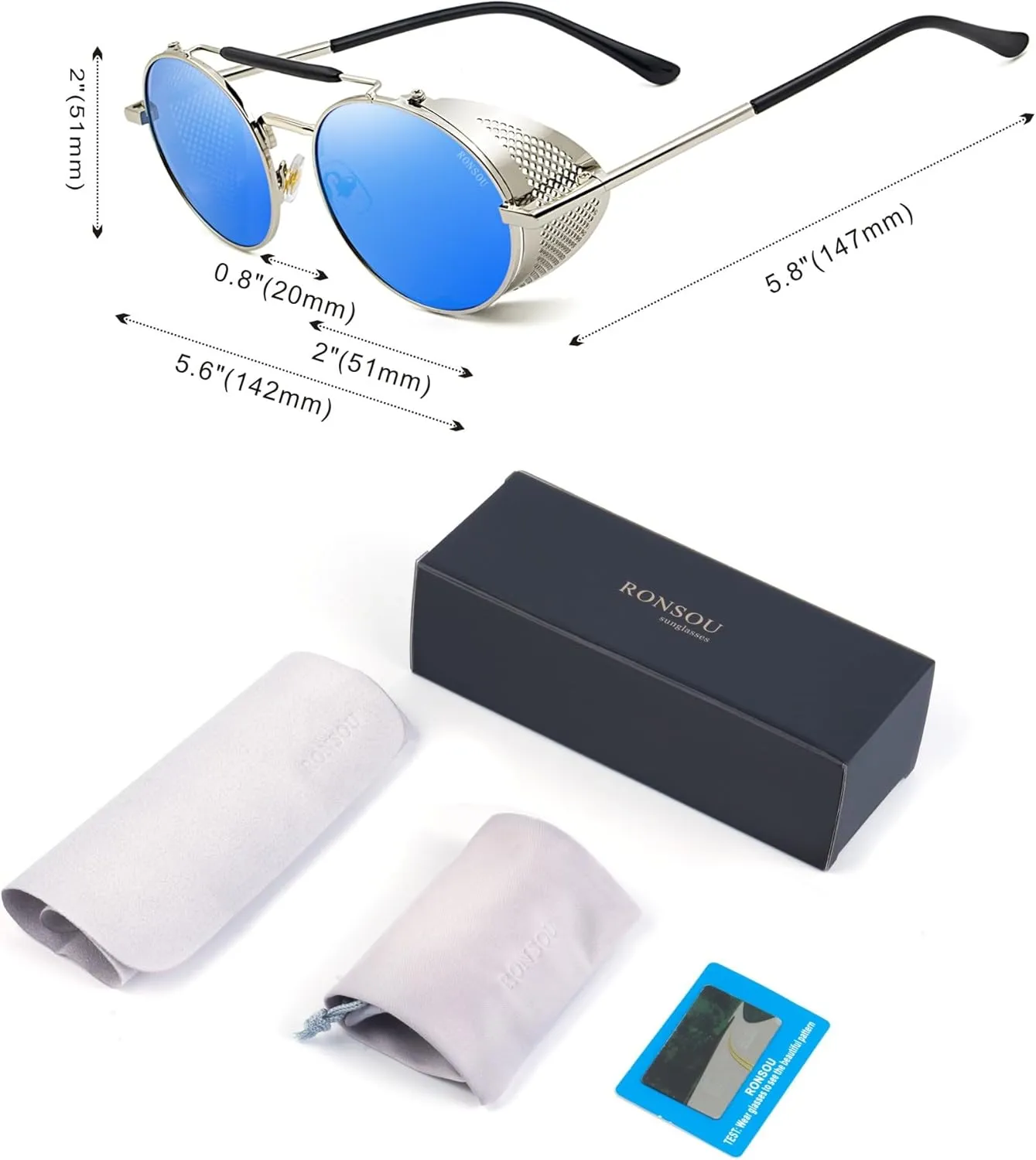 RONSOU Steampunk Style Round Vintage Polarized Sunglasses Retro Eyewear UV400 Protection Matel Frame