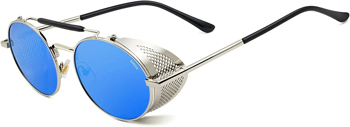 RONSOU Steampunk Style Round Vintage Polarized Sunglasses Retro Eyewear UV400 Protection Matel Frame