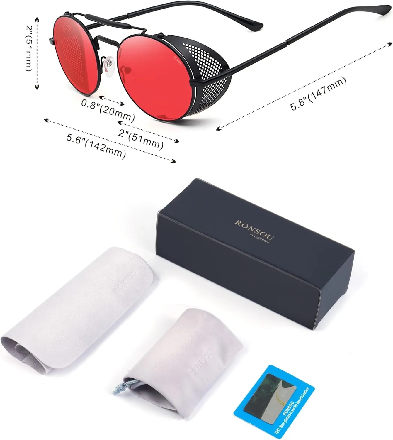 RONSOU Steampunk Style Round Vintage Polarized Sunglasses Retro Eyewear UV400 Protection Matel Frame