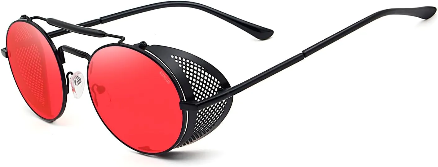 RONSOU Steampunk Style Round Vintage Polarized Sunglasses Retro Eyewear UV400 Protection Matel Frame