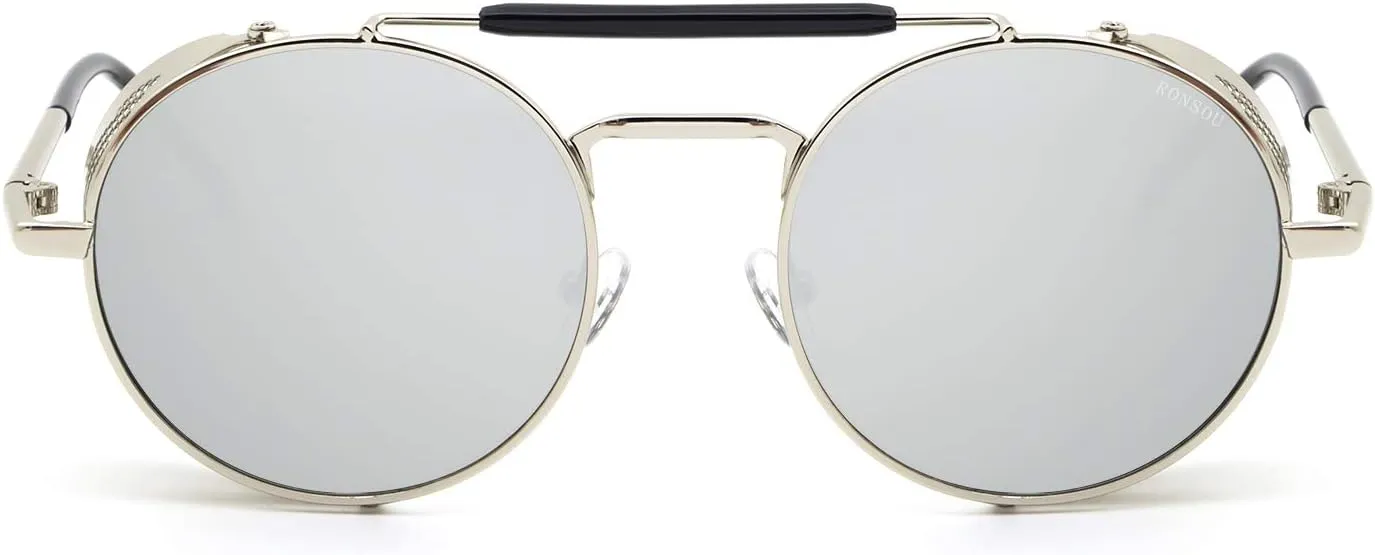 RONSOU Steampunk Style Round Vintage Polarized Sunglasses Retro Eyewear UV400 Protection Matel Frame