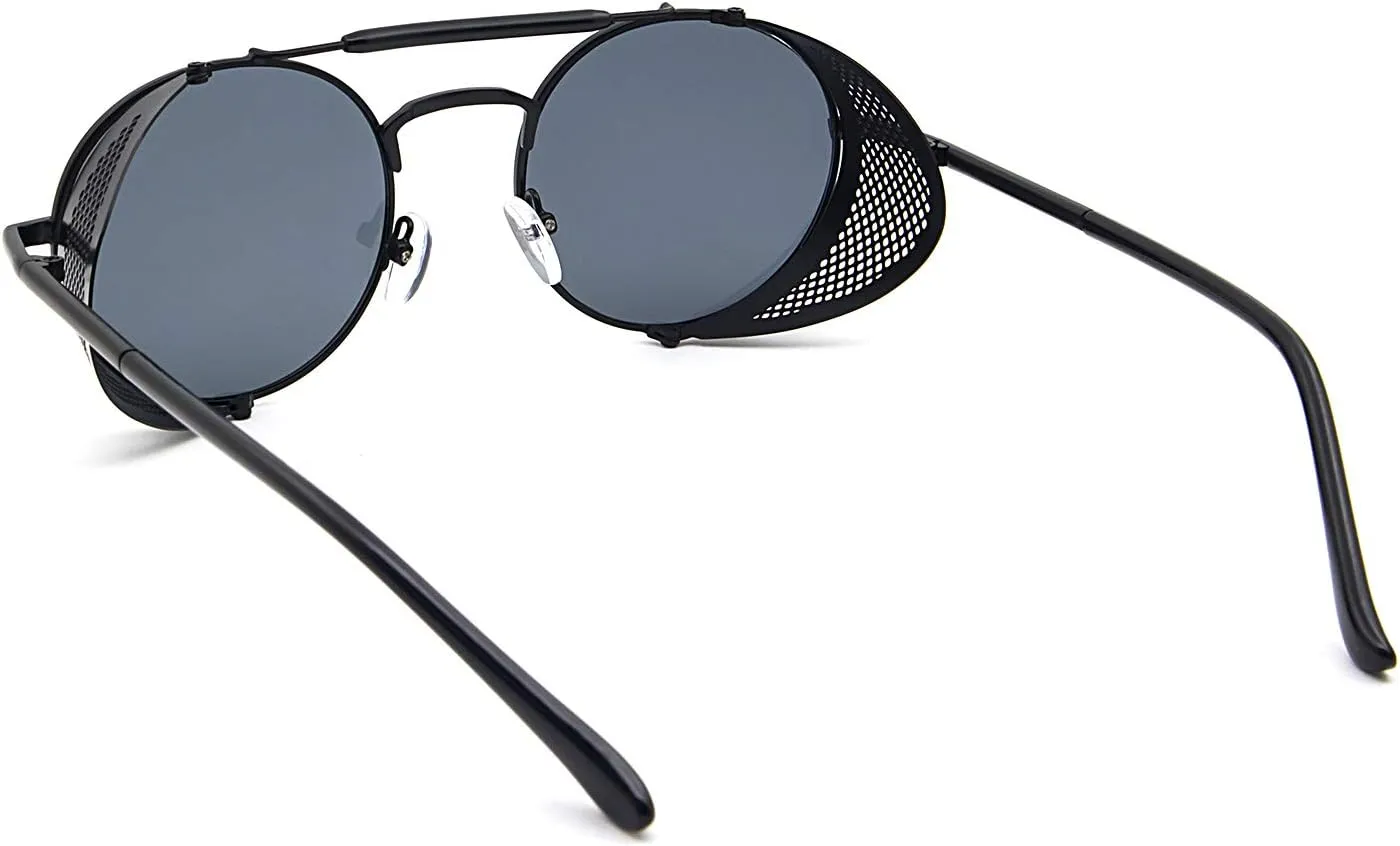 RONSOU Steampunk Style Round Vintage Polarized Sunglasses Retro Eyewear UV400 Protection Matel Frame
