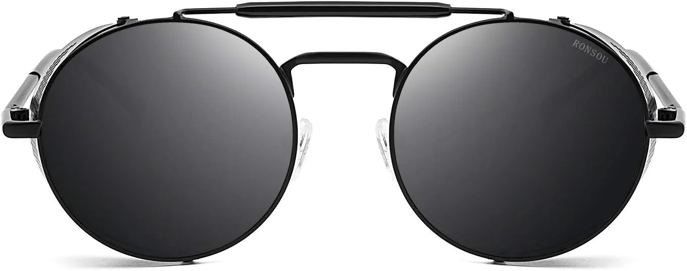 RONSOU Steampunk Style Round Vintage Polarized Sunglasses Retro Eyewear UV400 Protection Matel Frame