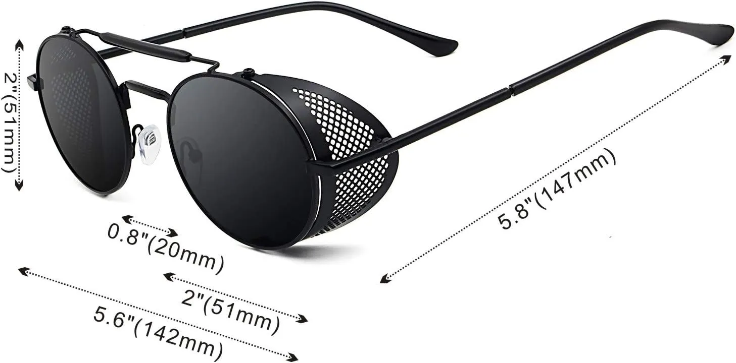 RONSOU Steampunk Style Round Vintage Polarized Sunglasses Retro Eyewear UV400 Protection Matel Frame
