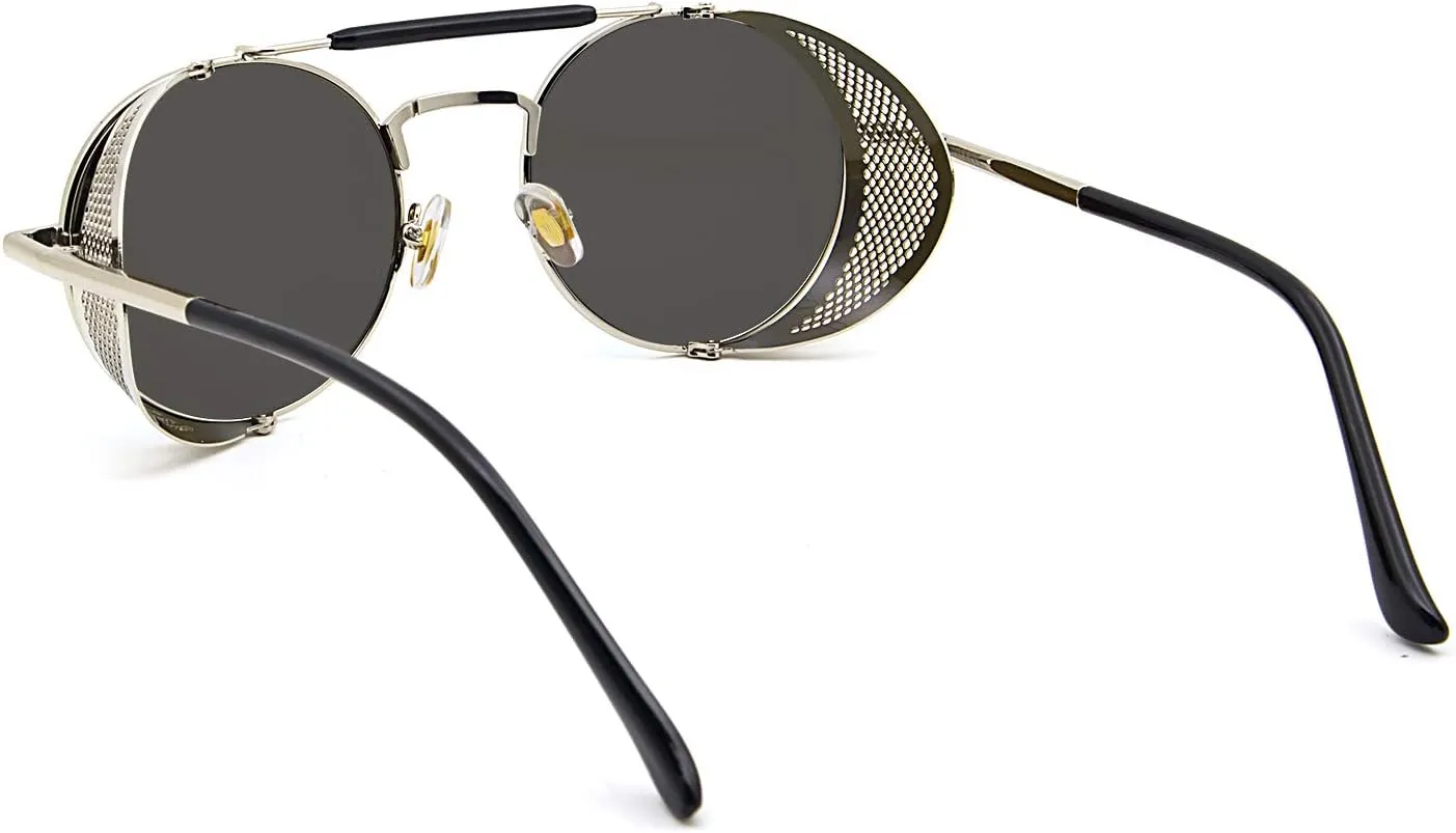 RONSOU Steampunk Style Round Vintage Polarized Sunglasses Retro Eyewear UV400 Protection Matel Frame