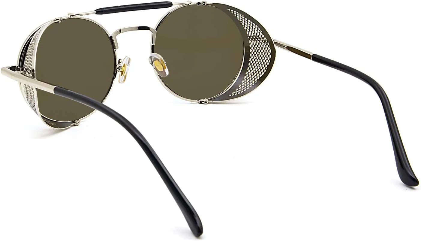 RONSOU Steampunk Style Round Vintage Polarized Sunglasses Retro Eyewear UV400 Protection Matel Frame