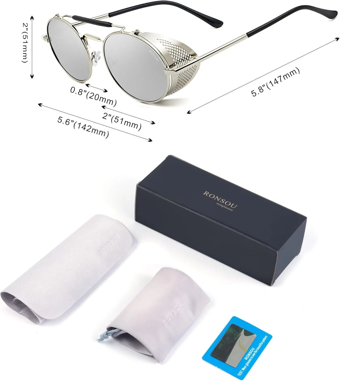 RONSOU Steampunk Style Round Vintage Polarized Sunglasses Retro Eyewear UV400 Protection Matel Frame