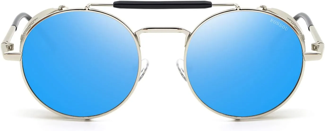 RONSOU Steampunk Style Round Vintage Polarized Sunglasses Retro Eyewear UV400 Protection Matel Frame