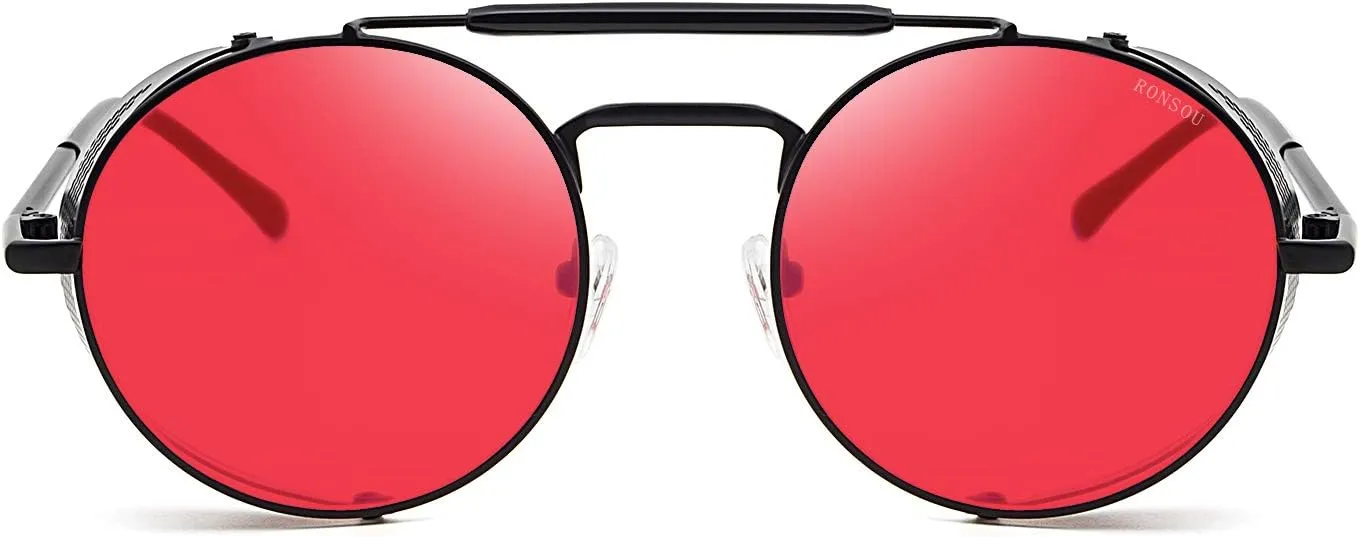 RONSOU Steampunk Style Round Vintage Polarized Sunglasses Retro Eyewear UV400 Protection Matel Frame