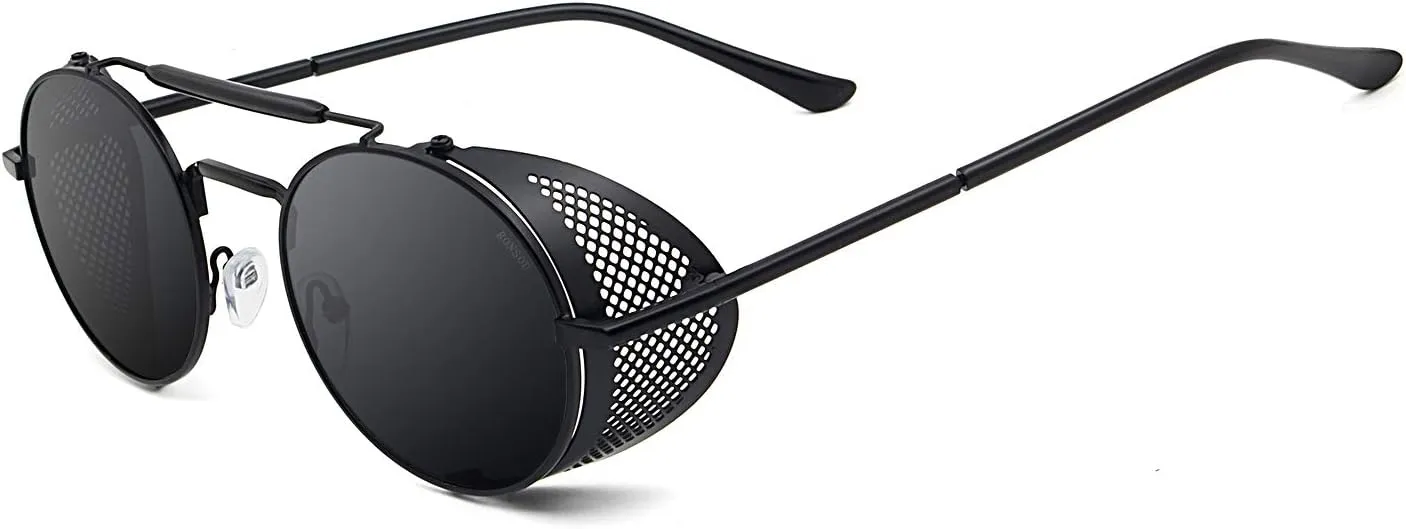 RONSOU Steampunk Style Round Vintage Polarized Sunglasses Retro Eyewear UV400 Protection Matel Frame