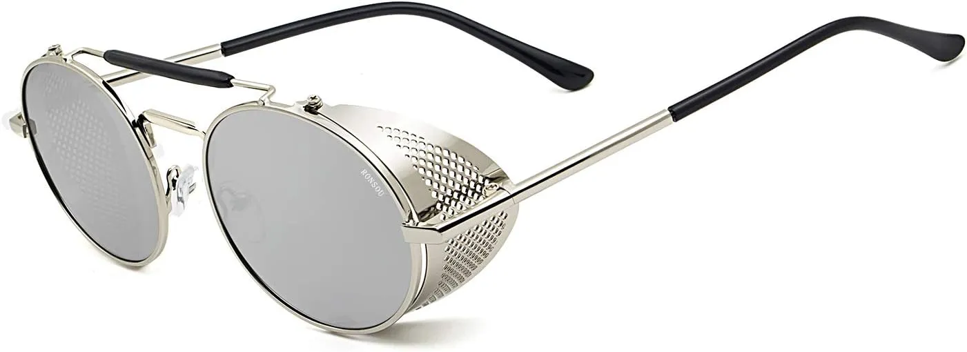 RONSOU Steampunk Style Round Vintage Polarized Sunglasses Retro Eyewear UV400 Protection Matel Frame