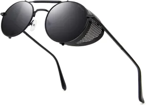 RONSOU Steampunk Style Round Vintage Polarized Sunglasses Retro Eyewear UV400 Protection Matel Frame