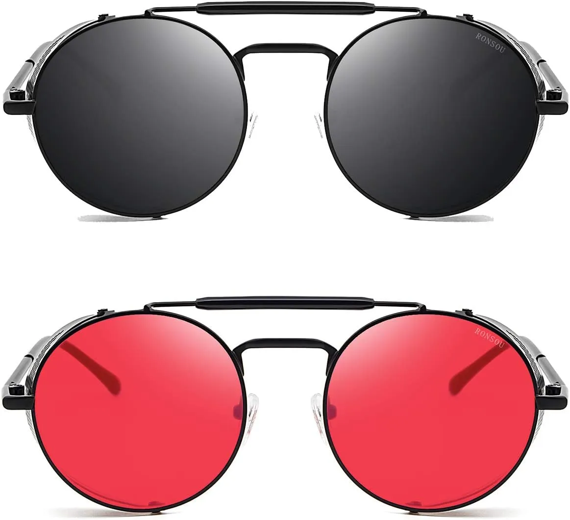 RONSOU Steampunk Style Round Vintage Polarized Sunglasses Retro Eyewear UV400 Protection Matel Frame
