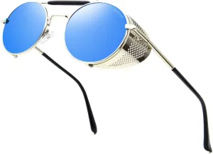 RONSOU Steampunk Style Round Vintage Polarized Sunglasses Retro Eyewear UV400 Protection Matel Frame