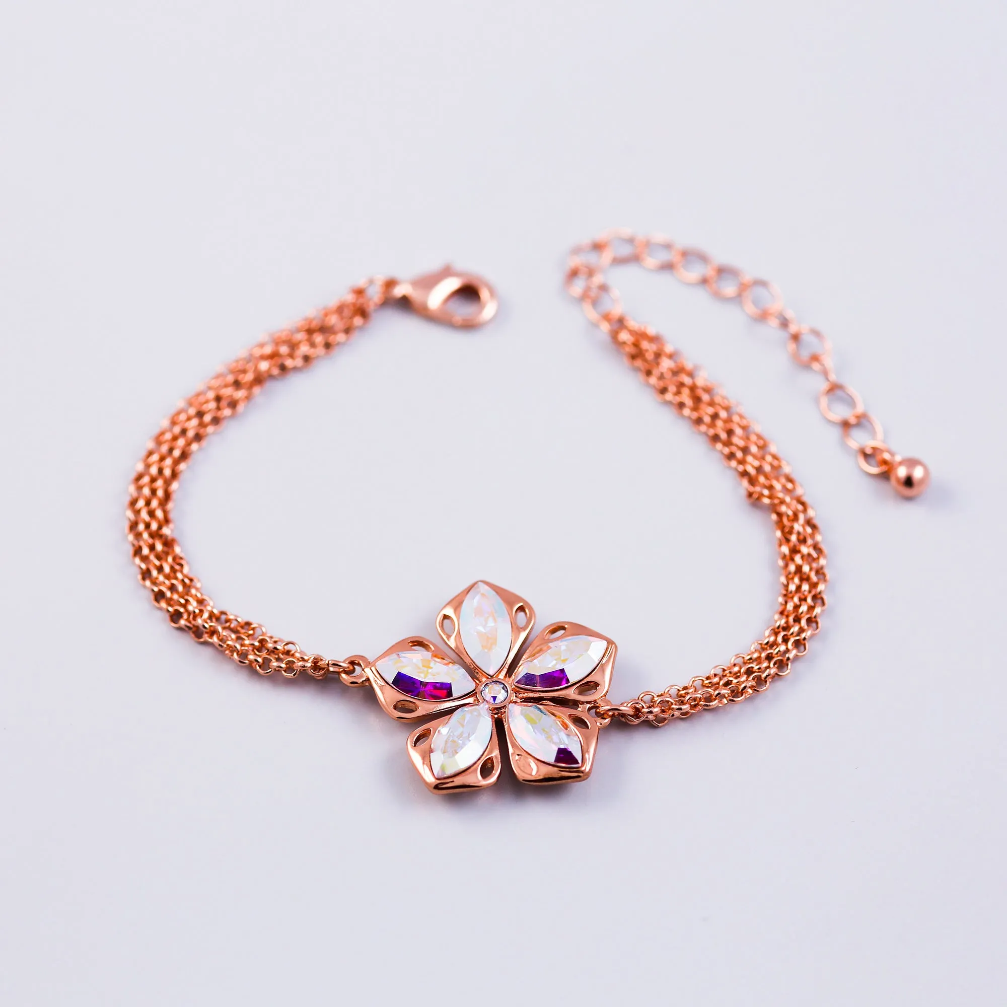 Rose Gold & Crystal AB Cherry Blossom Sakura Bracelet