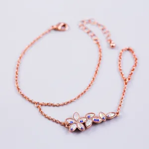 Rose Gold & Crystal AB Sakura Ring to Wrist Bracelet