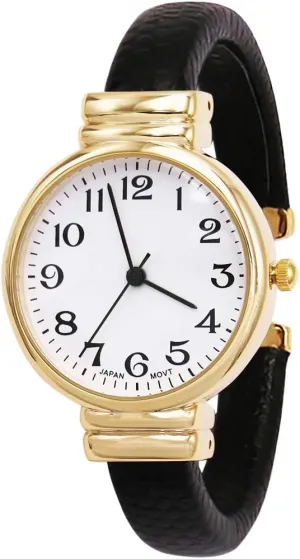 Rosemarie Collections Women's Faux Snake Skin Patterned Cuff Watch (Black/Gold)