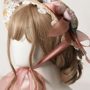 Rosy Tea Lights    Straw Hat Kawaii Academia Y2K Cottagecore Coquette Fairycore Dollette Princesscore