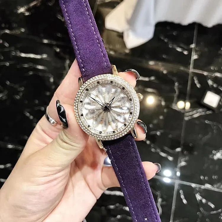 Rotatable Dial Leather Belt Women's Watch