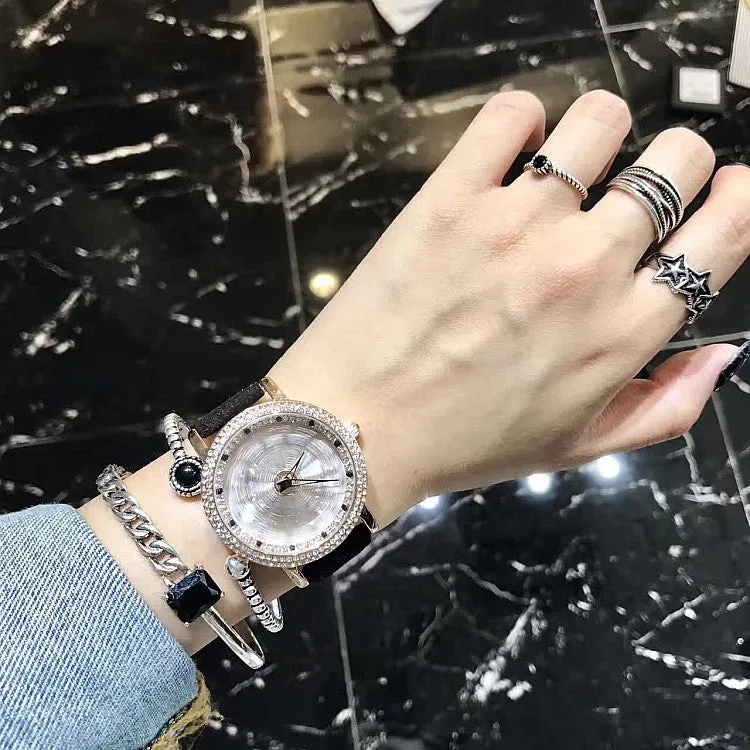Rotatable Dial Leather Belt Women's Watch