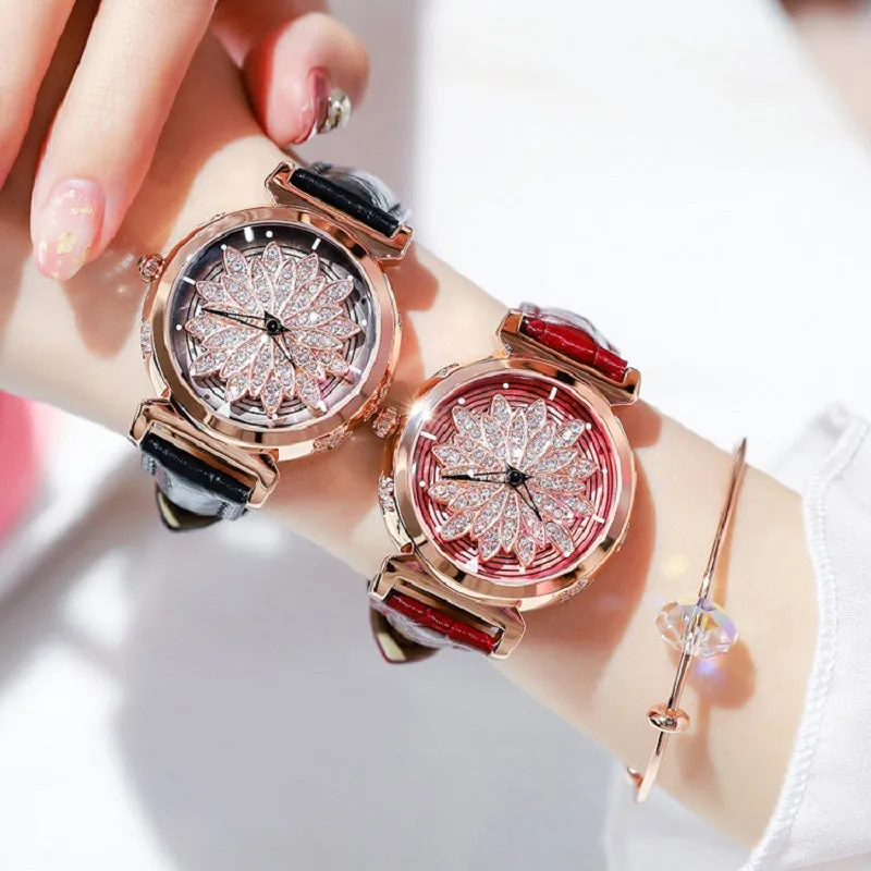 Rotatable Flower Dial Women's Watch