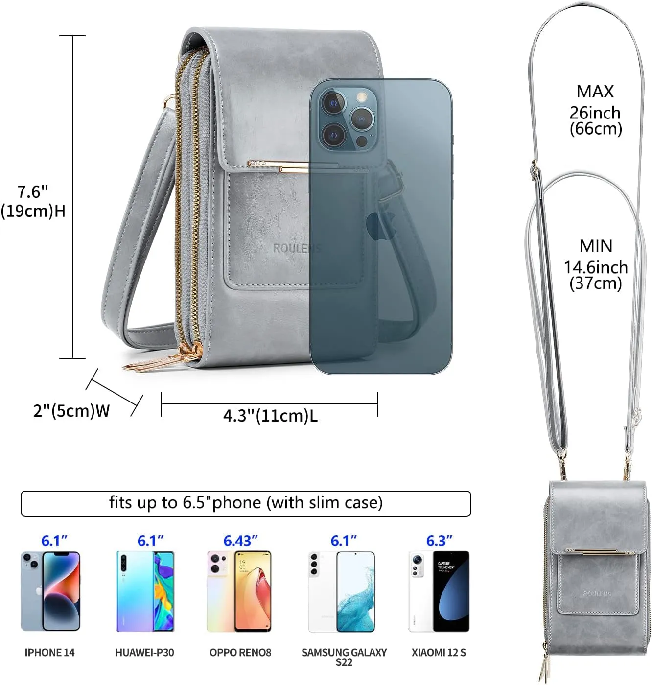 ROULENS Chic Women's Small Crossbody Bag - Sleek Cell Phone Purse with Shoulder Strap, Integrated Wallet and Credit Card Slots for Everyday Elegance