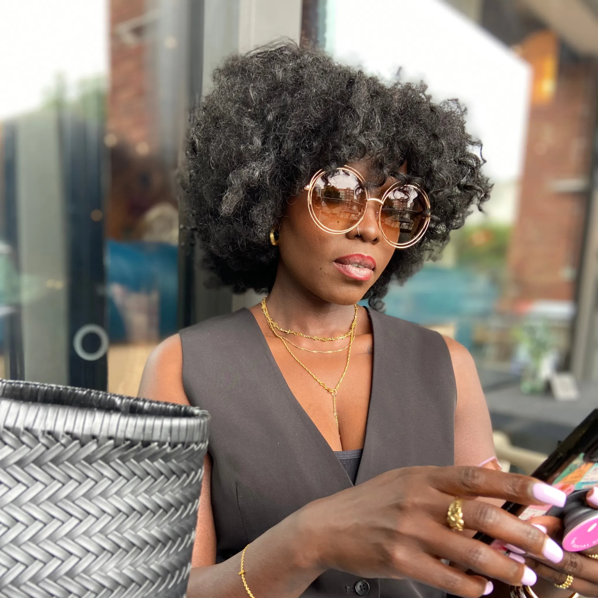 Round Gold Framed Oversized Sunglasses