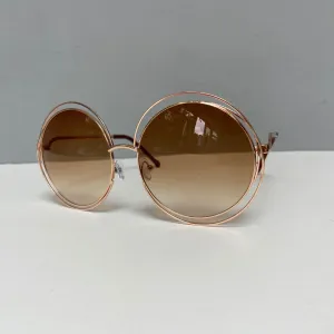 Round Gold Framed Oversized Sunglasses