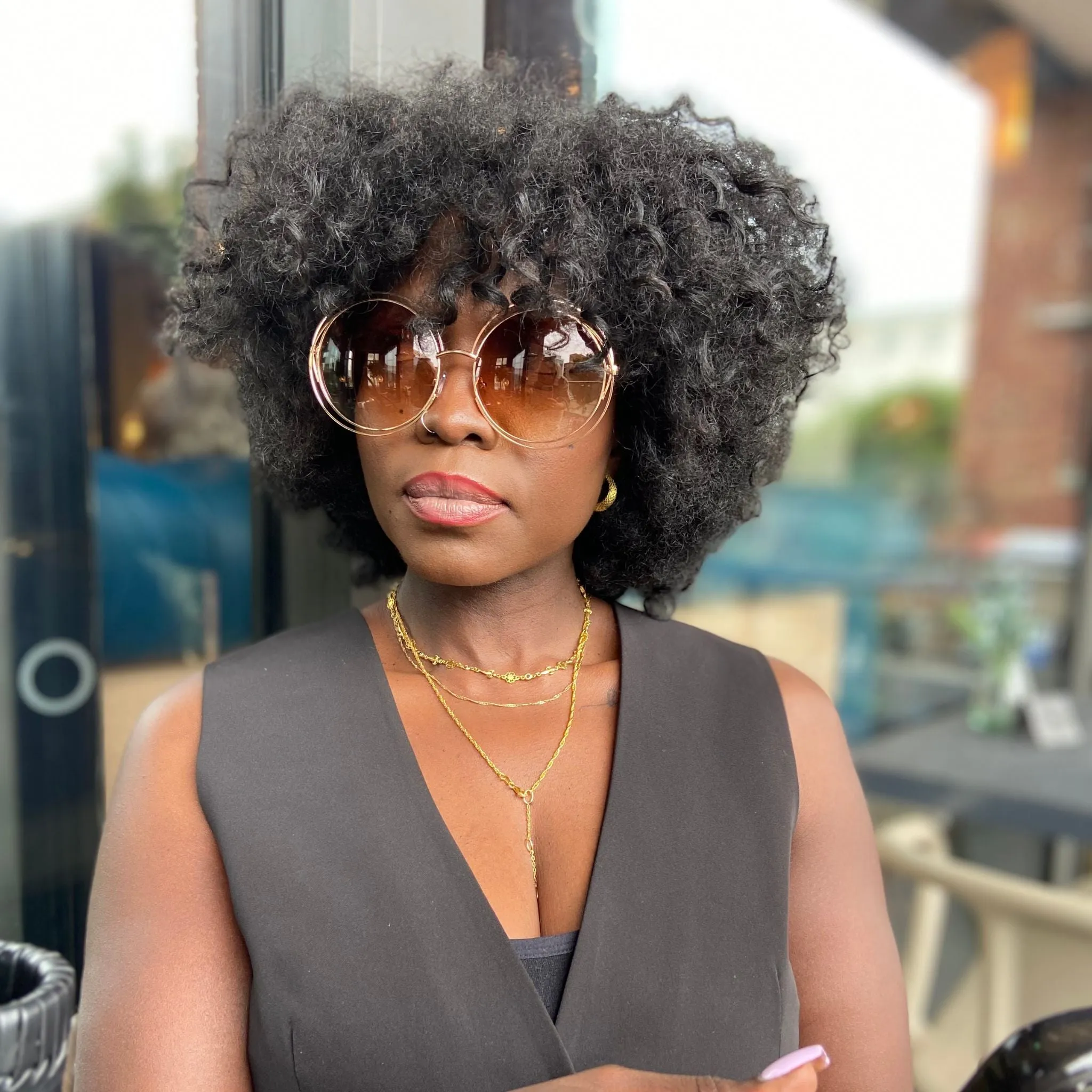 Round Gold Framed Oversized Sunglasses