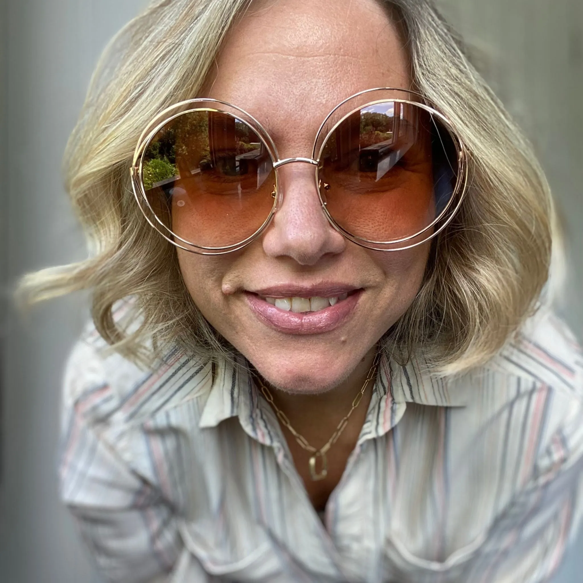 Round Gold Framed Oversized Sunglasses