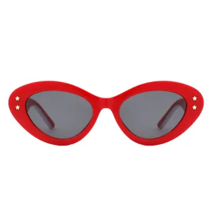 Rounded Cat Eye Sunglasses in Red & White